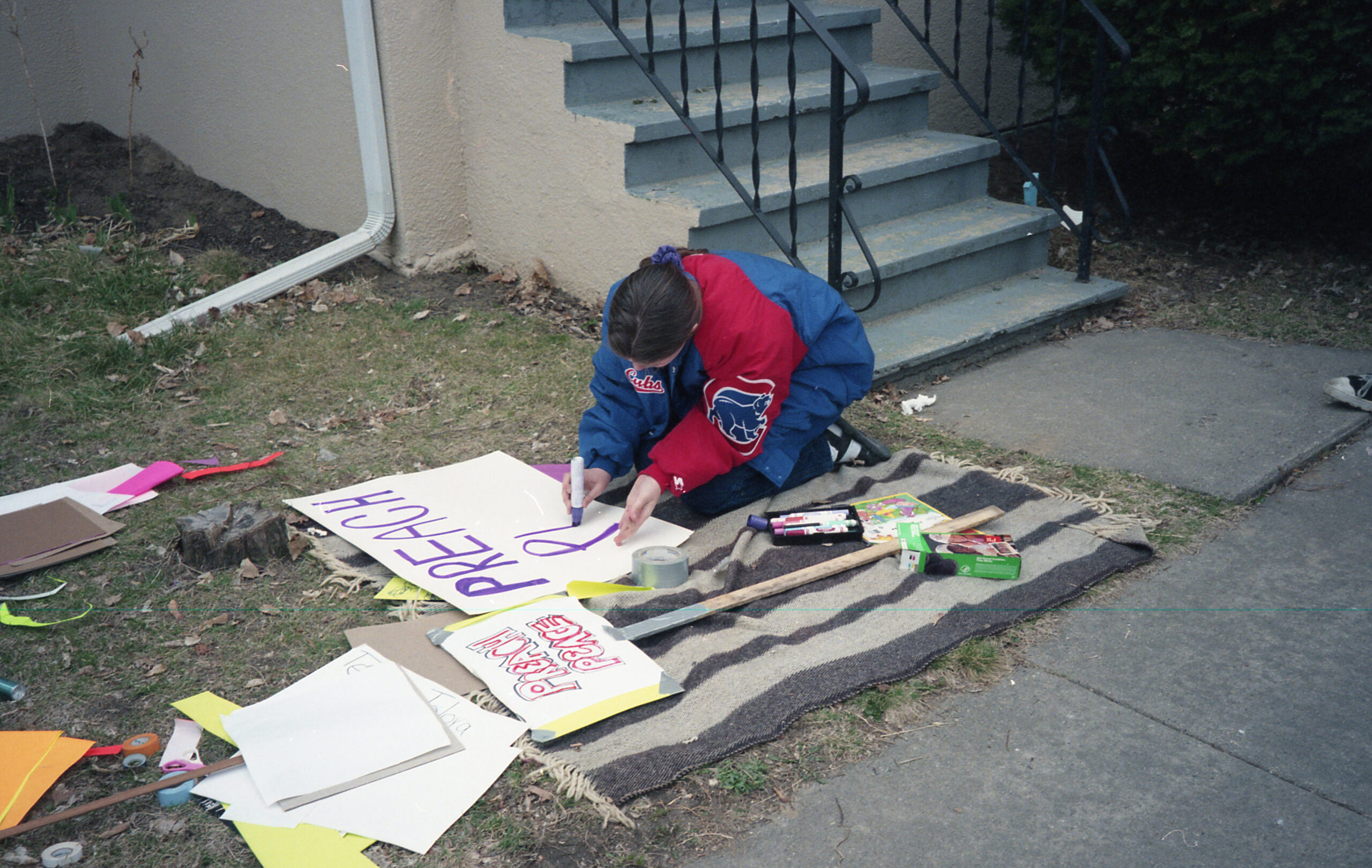 Residents of Ohio Avenue and nearby streets organized the March for Tolerance on Friday, April 12, 1996, to protest a presentation by Scott Lively, author of "The Pink Swastika: Homosexuality in the Nazi Party." After hours making signs, filling balloons and attracting television coverage, the 100 or so adults and children marched from the intersection of Ohio and La Follette avenues to the church across East Washington Avenue with police halting traffic for the pedestirans. They joined other protesters, who numbered about 400, with perhaps 20 people attending the lecture to listen to Lively. The talk was sponsored by Monroe, Wisconsin, pastor Ralph Ovadal's hate-mongering Wisconsin Christians United. Pilgrims Covenant Church in Monroe later absorbed Wisconsin Christians United and was listed as a hate group in 2015 by the Southern Poverty Law Center. The Capital Times published front-page story Saturday, April 13. The Wisconsin State Journal published three paragraphs on page 2C of its Sunday edition.